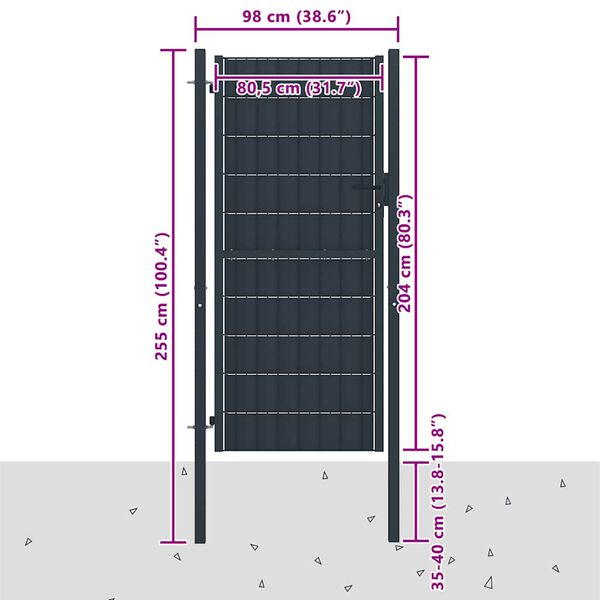 vidaXL Portail de cl&ocirc;ture en PVC et acier 100 x 204 cm anthracite