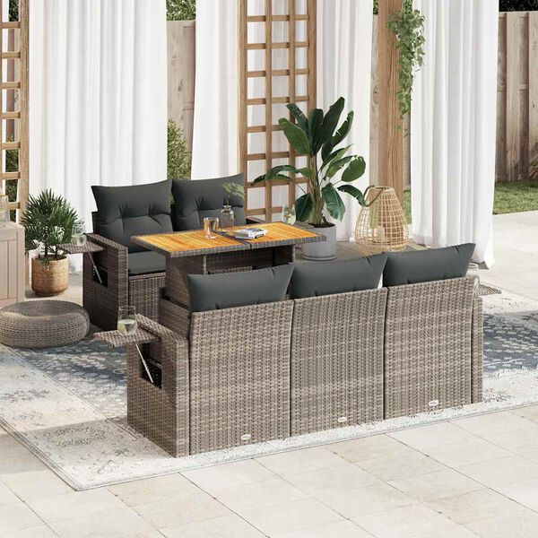 vidaXL Salon de jardin 6 pcs avec coussins gris r&eacute;sine tress&eacute;e