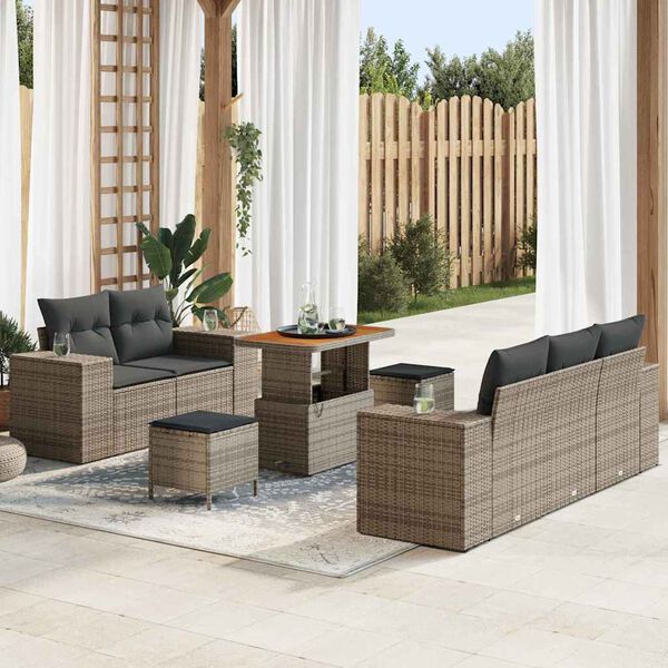 vidaXL Ensemble de canap&eacute; de jardin 8 pcs Gris Poly Rattan