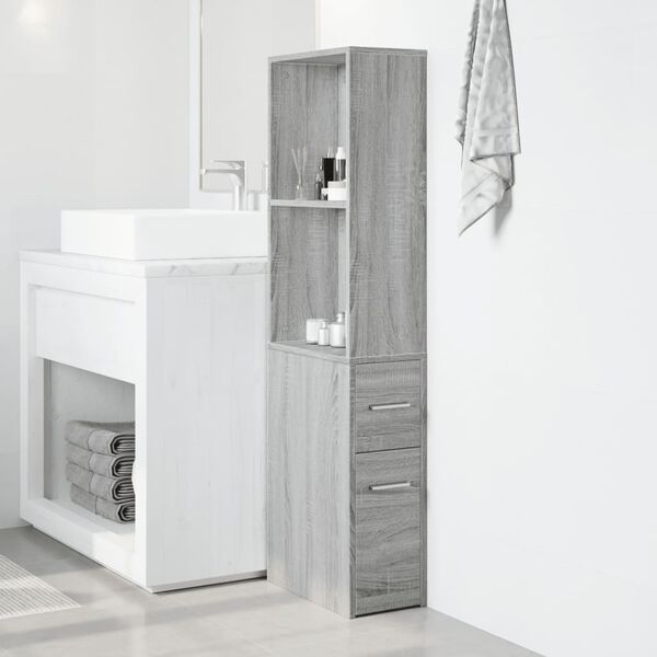 vidaXL Armoire de salle de bain étroite avec roulettes sonoma gris