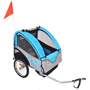 vidaXL Remorque de v&eacute;lo gris et bleu 30 kg