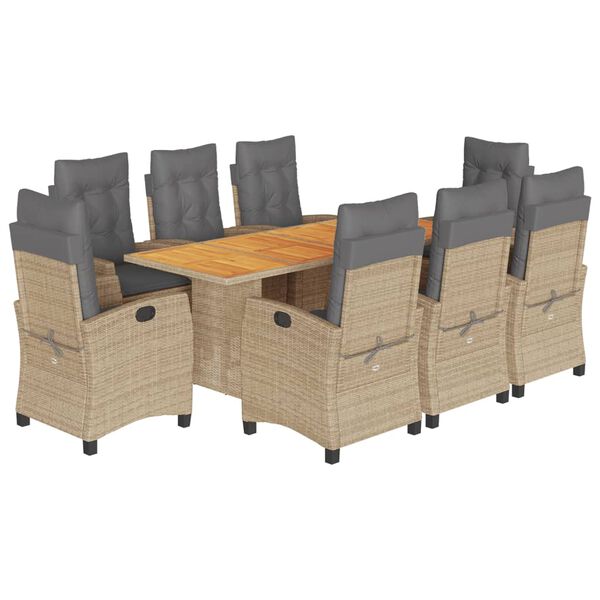 vidaXL Ensemble &agrave; manger de jardin et coussins 9 pcs m&eacute;lange beige