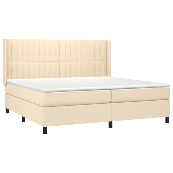 vidaXL Sommier &agrave; lattes de lit matelas et LED Cr&egrave;me 200x200 cm Tissu