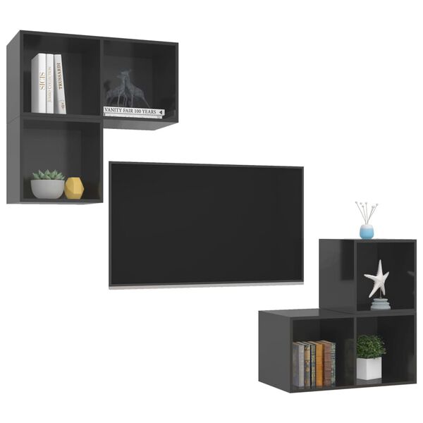 vidaXL Ensemble de meuble TV 4 pcs Gris brillant Bois d'ing&eacute;nierie