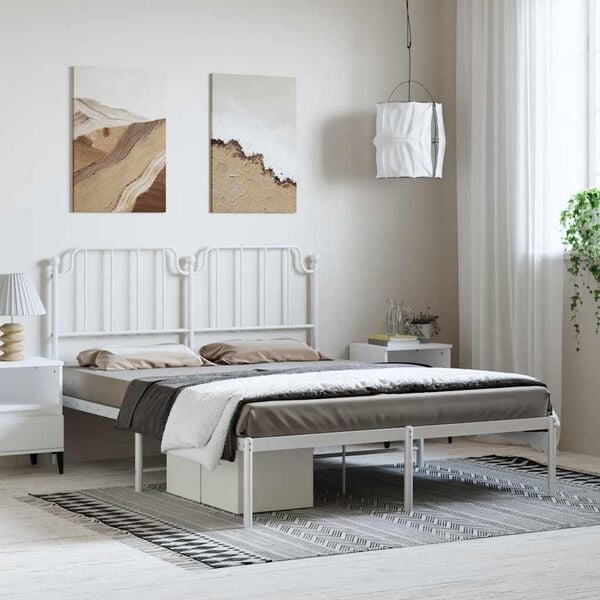 vidaXL Cadre de lit m&eacute;tal sans matelas et t&ecirc;te de lit blanc 150x200 cm