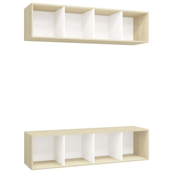 vidaXL Meubles TV muraux 2 pcs Blanc et ch&ecirc;ne sonoma Bois d'ing&eacute;nierie