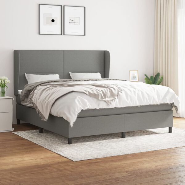 vidaXL Sommier &agrave; lattes de lit avec matelas Gris fonc&eacute; 160x200cm Tissu
