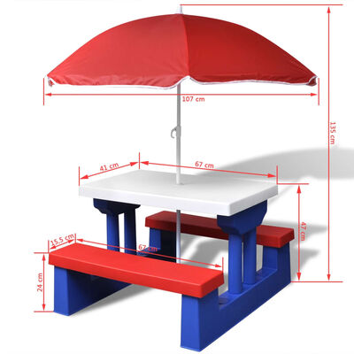 vidaXL Table et bancs de pique-nique avec parasol pour enfants
