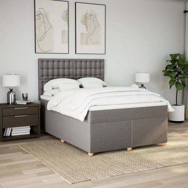 vidaXL Sommier &agrave; lattes de lit avec matelas Taupe 160x200 cm Tissu