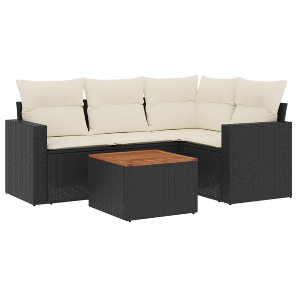 vidaXL Salon de jardin 5 pcs avec coussins noir r&eacute;sine tress&eacute;e