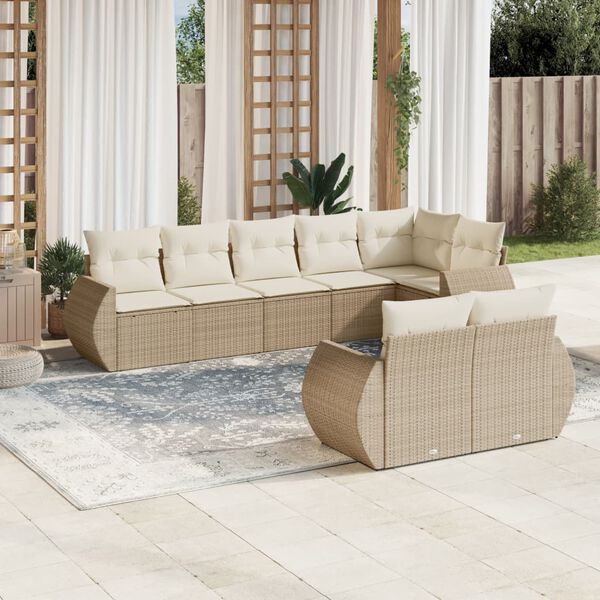 vidaXL Salon de jardin avec coussins 8 pcs beige r&eacute;sine tress&eacute;e