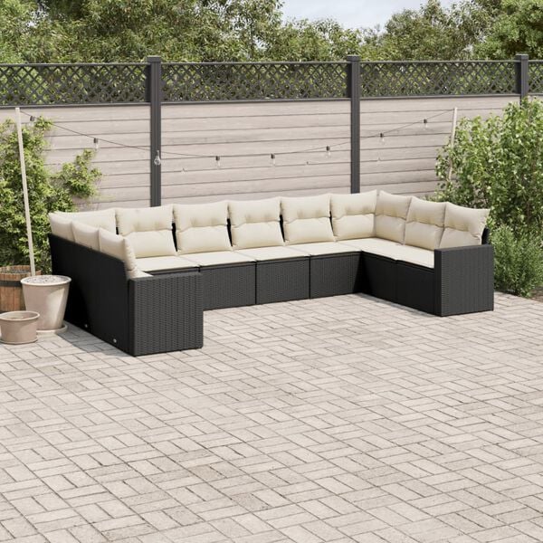 vidaXL Salon de jardin 10 pcs avec coussins noir r&eacute;sine tress&eacute;e