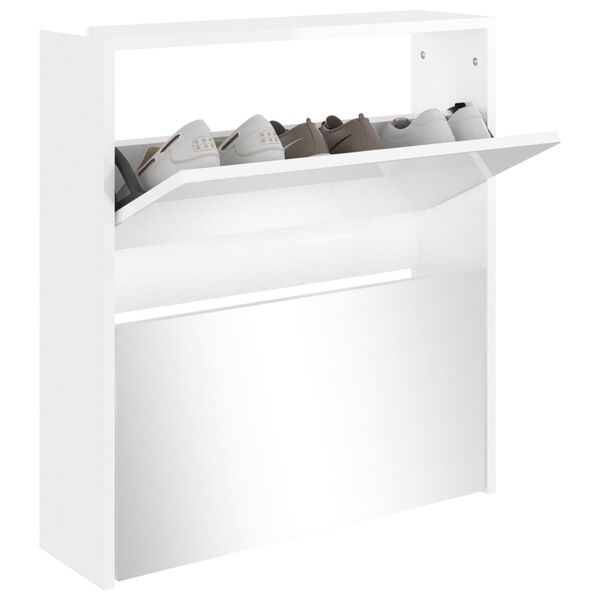 vidaXL Armoire &agrave; chaussures miroir 2 niveaux Blanc brillant 63x17x67cm