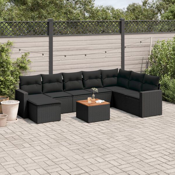 vidaXL Salon de jardin 9 pcs avec coussins noir r&eacute;sine tress&eacute;e