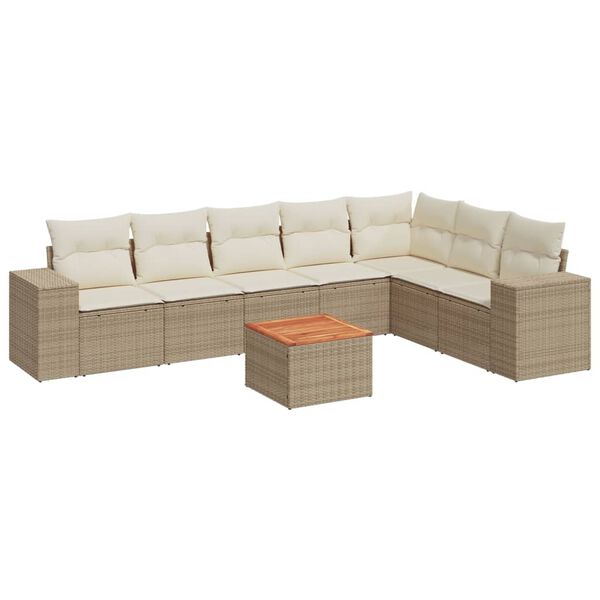 vidaXL Salon de jardin avec coussins 8 pcs beige r&eacute;sine tress&eacute;e