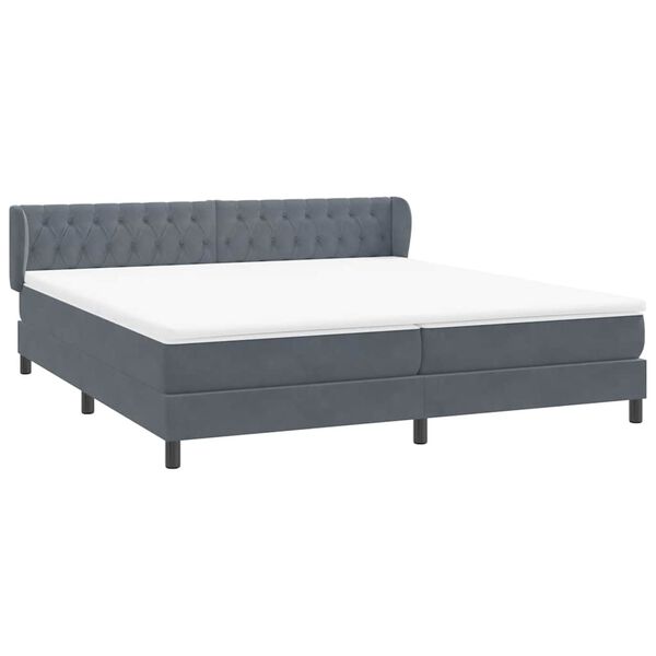 vidaXL Sommier &agrave; lattes de lit et matelas gris fonc&eacute; 180x210cm velours