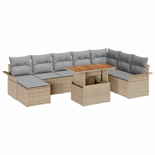 vidaXL Ensemble de canap&eacute; de jardin 9 pcs Beige Poly rotin