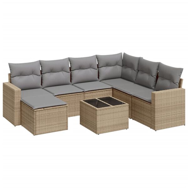 vidaXL Salon de jardin avec coussins 8 pcs beige r&eacute;sine tress&eacute;e