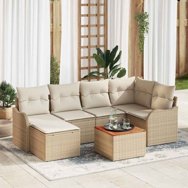 vidaXL Ensemble de canap&eacute; de jardin 7 pcs Beige Poly rotin