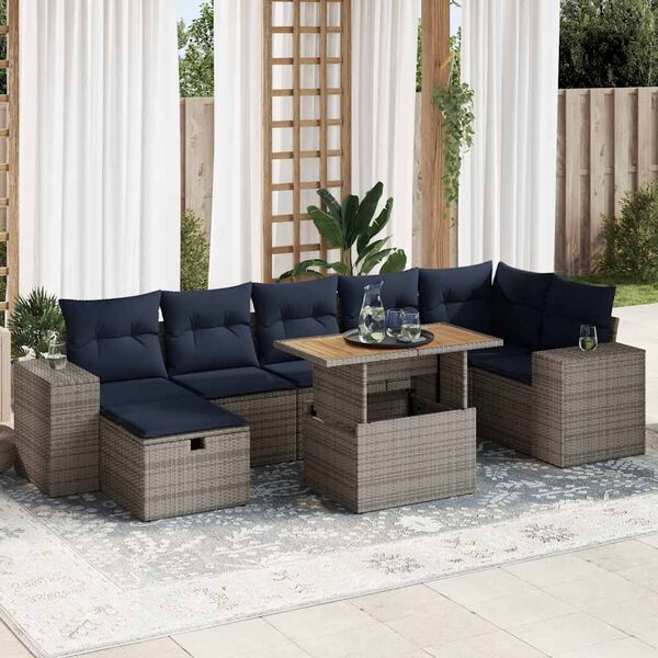 vidaXL Salon de jardin 8pcs avec coussins marron r&eacute;sine tress&eacute;e acacia