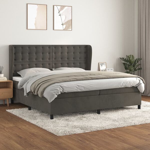 vidaXL Sommier &agrave; lattes de lit et matelas Gris fonc&eacute; 200x200cm Velours