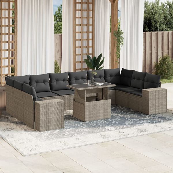 vidaXL Salon de jardin 11 pcs avec coussins gris clair r&eacute;sine tress&eacute;e