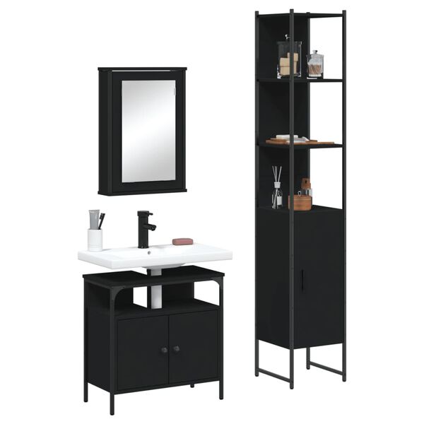 vidaXL Ensemble de meubles salle de bain 3 pcs noir bois d'ingénierie