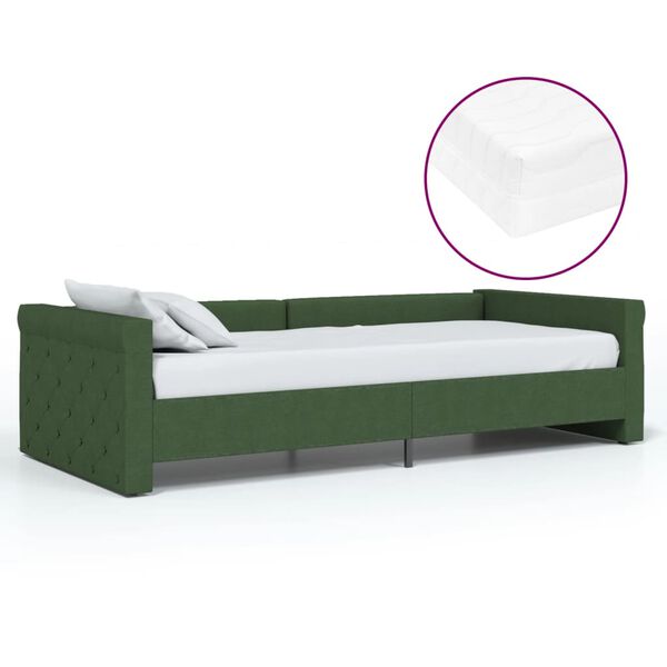 vidaXL Lit avec matelas et &eacute;clairage USB Vert fonc&eacute; Tissu 90x200 cm