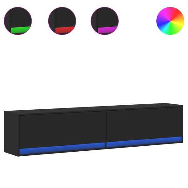 vidaXL Meuble TV mural avec LED noir 180x31x38 cm