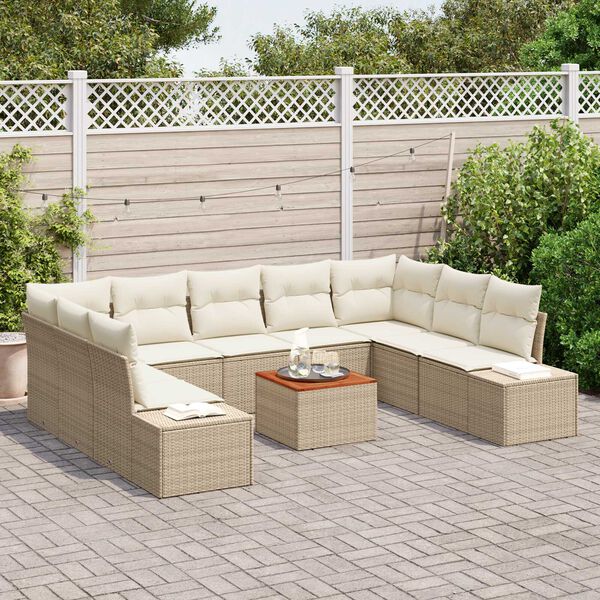vidaXL Ensemble de canap&eacute; de jardin 10 pcs Beige et blanc
