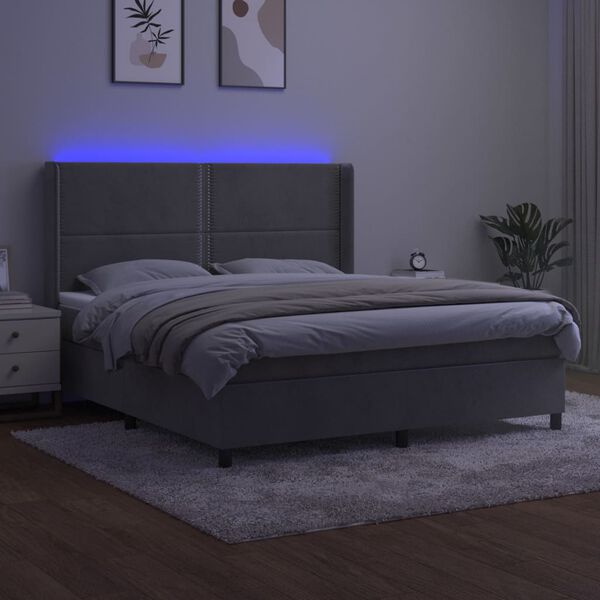 vidaXL Sommier &agrave; lattes de lit matelas et LED Gris clair 180x200 cm