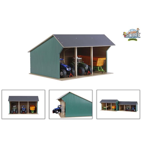Kids Globe Hangar de ferme pour tracteurs jouet Grand 1:32 Bois 610193