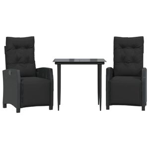 vidaXL Ensemble &agrave; manger de jardin avec coussins 3 pcs Noir