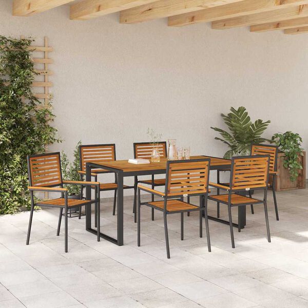 vidaXL Ensemble de salle &agrave; manger pour jardin 7 pcs Noir et Marron