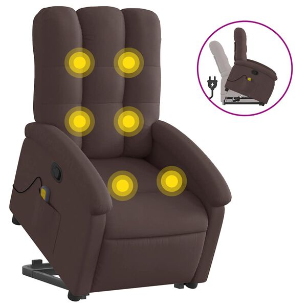 vidaXL Fauteuil inclinable de massage Marron fonc&eacute; Tissu