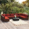 vidaXL Salon de jardin 10 pcs avec coussins Résine tressée Marron