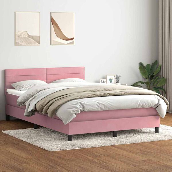 vidaXL Sommier &agrave; lattes de lit avec matelas et LED rose 160x210 cm velours