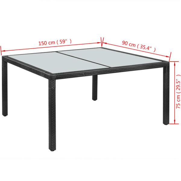 vidaXL Table de jardin noir 150x90x75 cm r&eacute;sine tress&eacute;e
