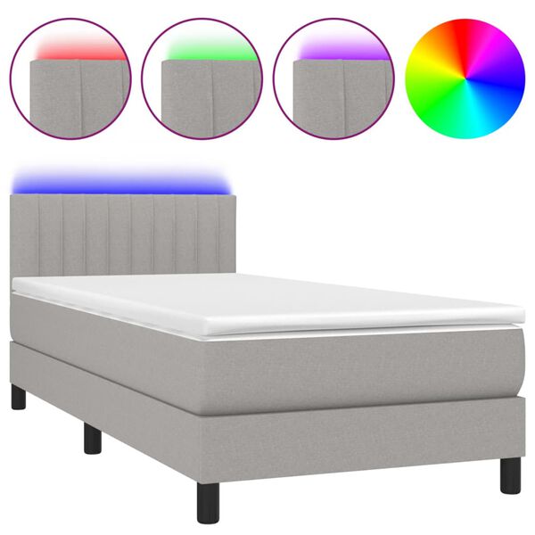 vidaXL Sommier &agrave; lattes de lit avec matelas et LED Gris clair 90x190cm