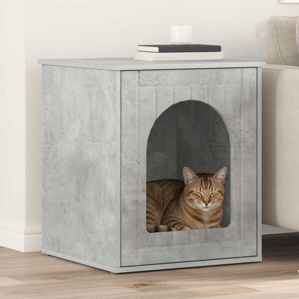 vidaXL Maison pour chat B&eacute;ton 53 x 52 x 62 cm Bois d'ing&eacute;nierie