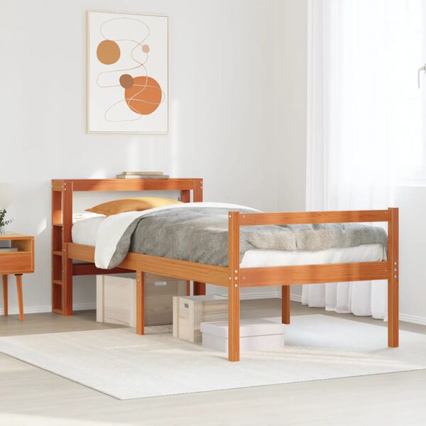 vidaXL Cadre de lit avec t&ecirc;te de lit sans matelas cire marron 90x200cm