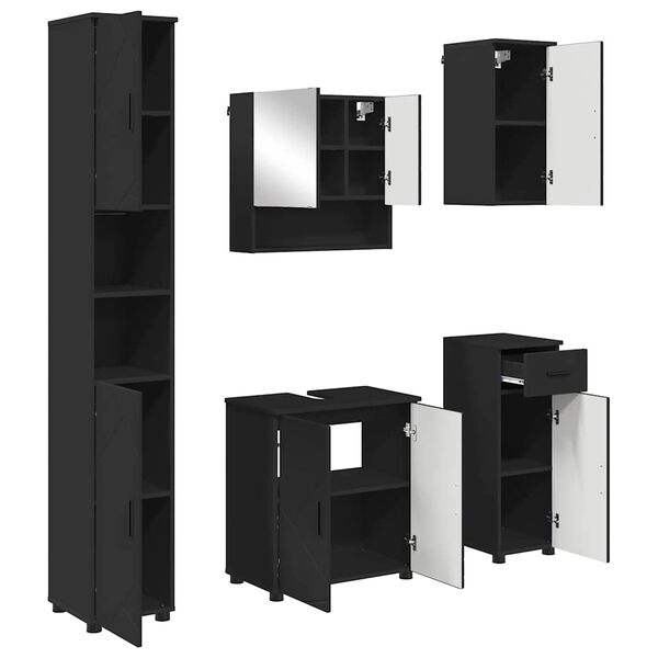 vidaXL Ensemble de mobilier de salle de bain avec tiroir 5 pcs Noir