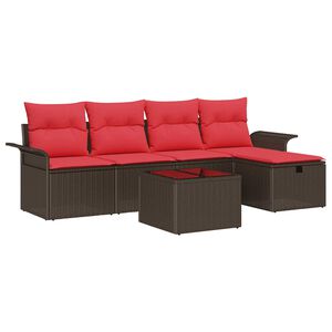vidaXL Ensemble de canap&eacute; de jardin 6 pc Marron et rouge polyrotin