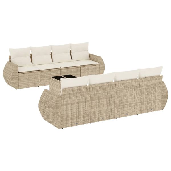 vidaXL Salon de jardin avec coussins 9 pcs beige r&eacute;sine tress&eacute;e