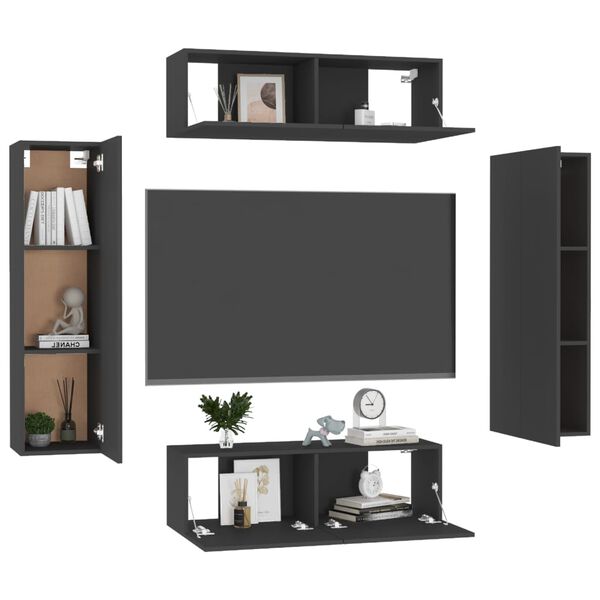 vidaXL Ensemble de meubles TV 4 pcs Noir Bois d'ing&eacute;nierie