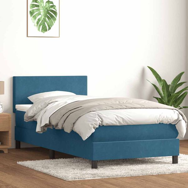 vidaXL Sommier &agrave; lattes de lit et matelas bleu fonc&eacute; 100x220cm velours