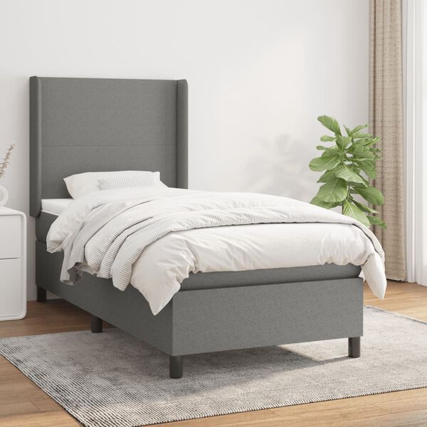 vidaXL Sommier &agrave; lattes de lit avec matelas Gris fonc&eacute; 100x200cm Tissu