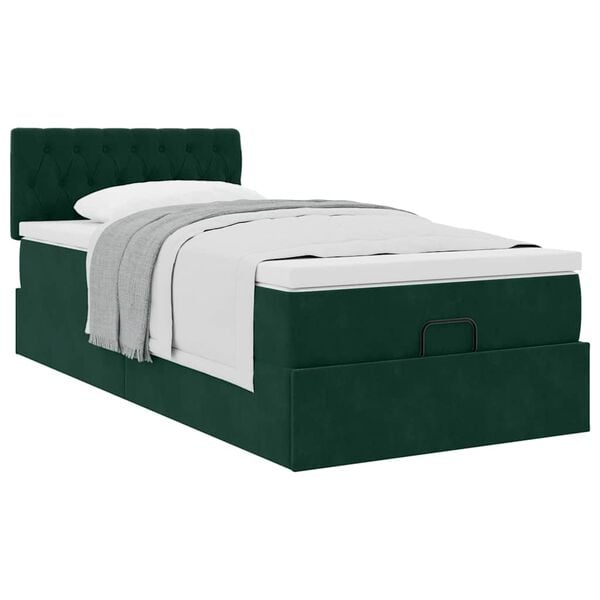 vidaXL Cadre de lit ottoman avec matelas vert fonc&eacute; 100x200 cm velours