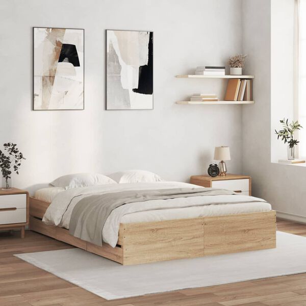 vidaXL Cadre de lit avec tiroirs sans matelas ch&ecirc;ne sonoma 140x190 cm