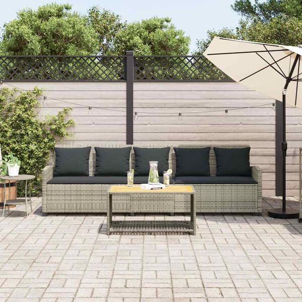 vidaXL Canap&eacute; de jardin et coussins 5 places gris clair r&eacute;sine tress&eacute;e